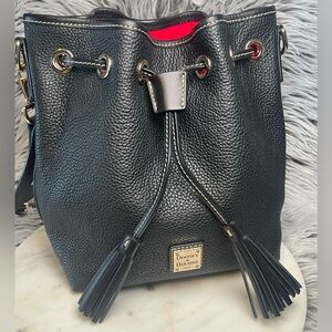Dooney & Bourke Black Saffiano Kendall Crossbody Leather Bucket Bag